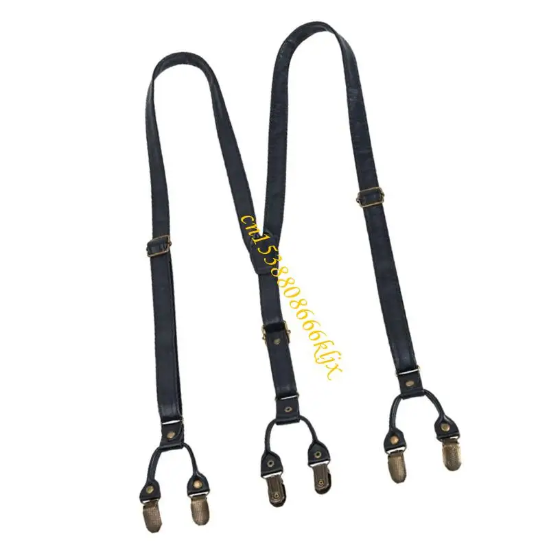Suspender retro yang menarik 6 klip nonslip pria prom wear pu leather accessory 066c