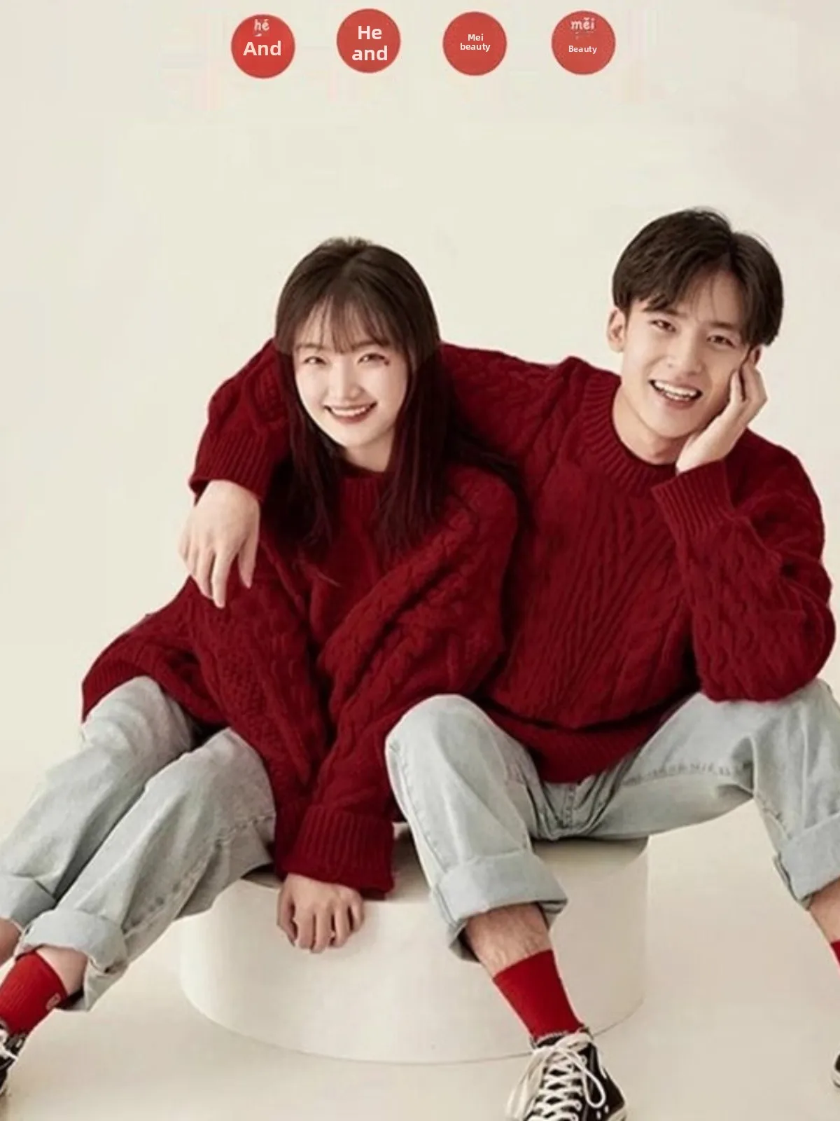 

Мужской вязаный свитер большого размера (до 300 фунтов), красный, в стиле оверсайз, для пар, осенне-зимний, универсальный