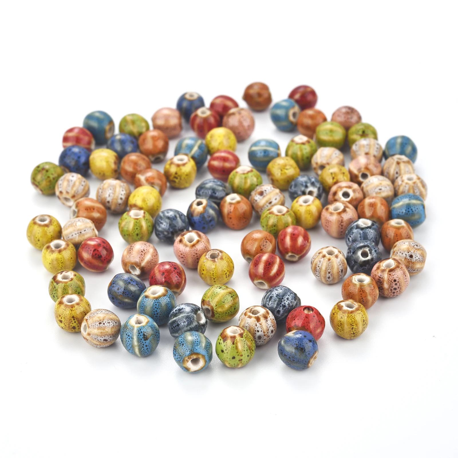 20Pcs 11mm Watermelon Round Ceramic Beads DIY Bracelet Necklace Hole Beads Handmade Porcelain Beads For Jewelry Making Supplies