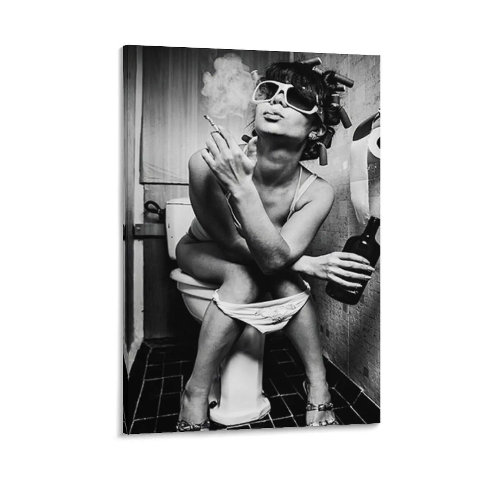 

Smoking woman on the toilet Canvas Painting house decoration Paintings