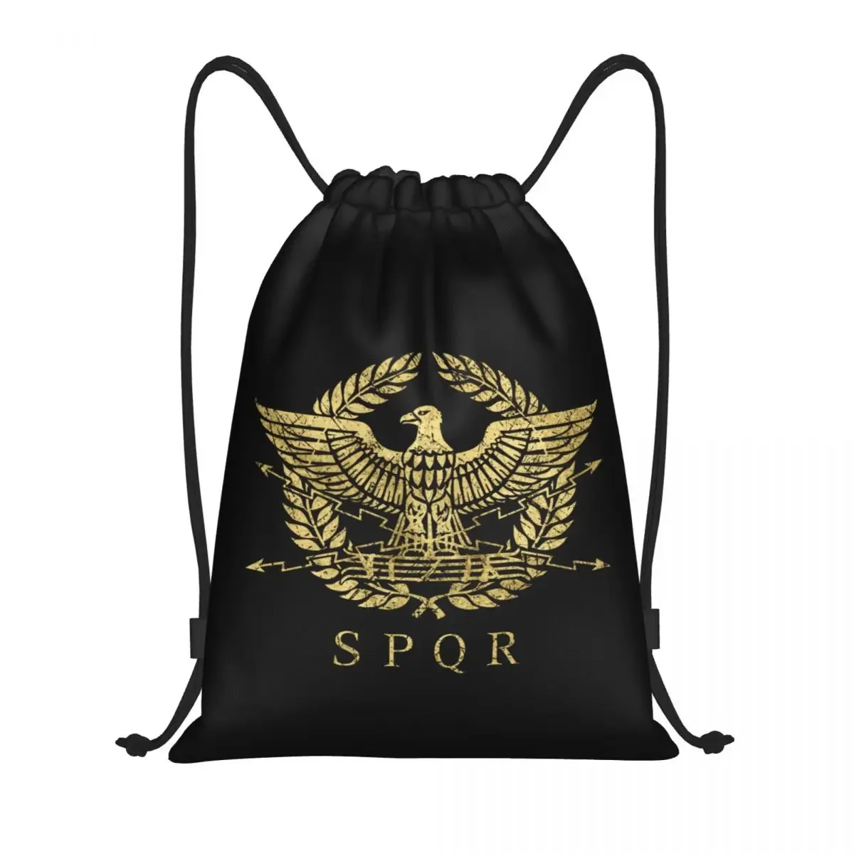 Mochila con cordón y emblema del Imperio Romano Retro, bolsas ligeras con escudo de armas, mochila deportiva para gimnasio con águila dorada Imperial de gladiador