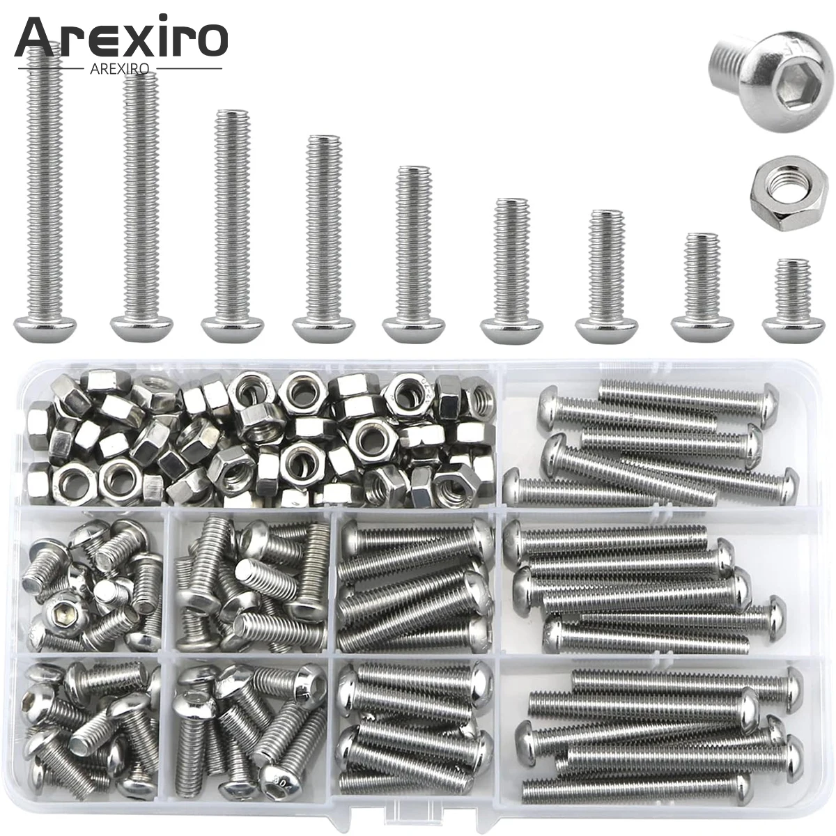 

140Pcs M6x10/14/18/20/25/30/35/40/45mm Bolts and Nuts Hex Head M6 Stainless Steel Machine Screws and Round Head Hexagon Socket
