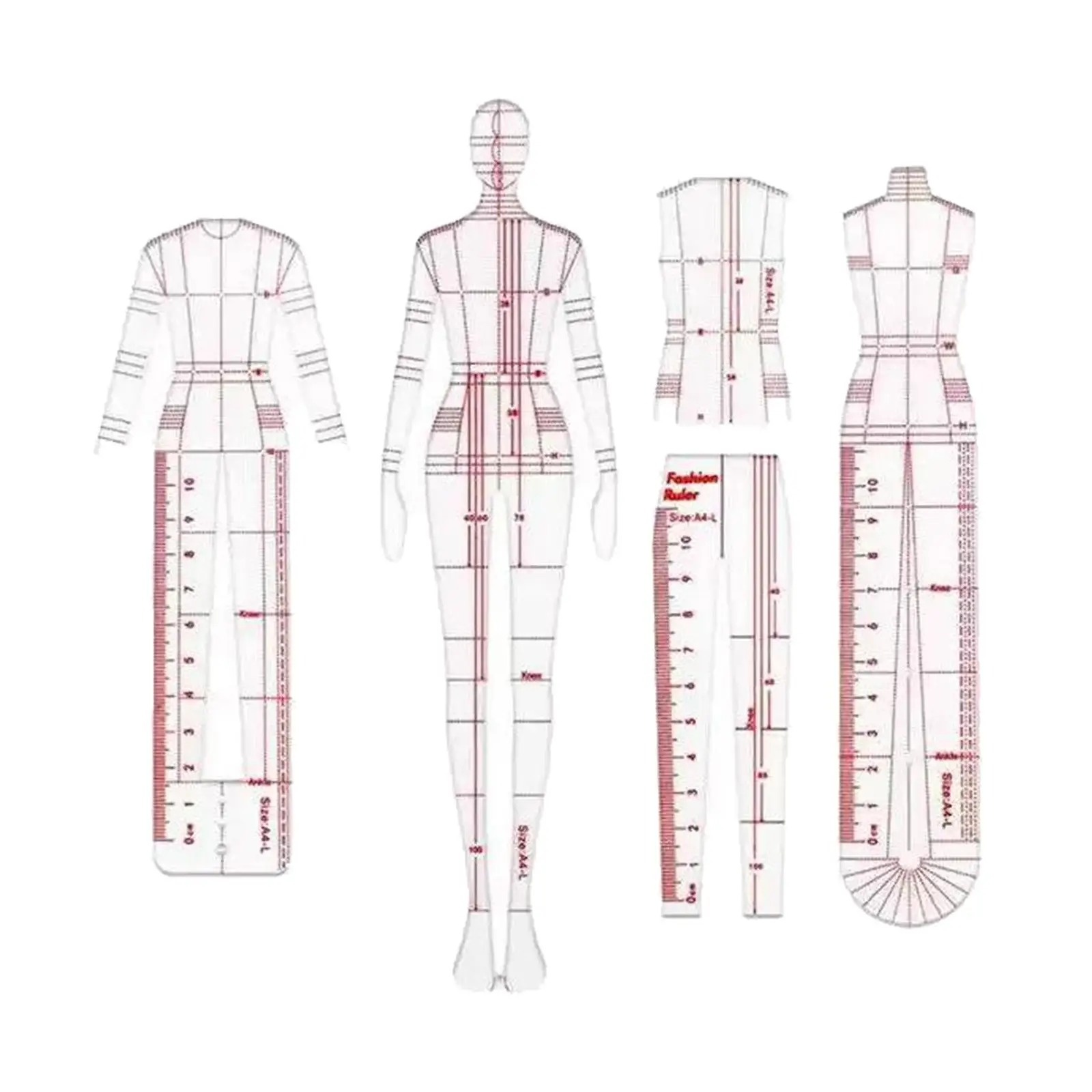 4Pcs Clothing Design Ruler Fashion Illustration Rulers Patterns for Clothing Drafting Dressmaking DIY Quilting Sewing Designers