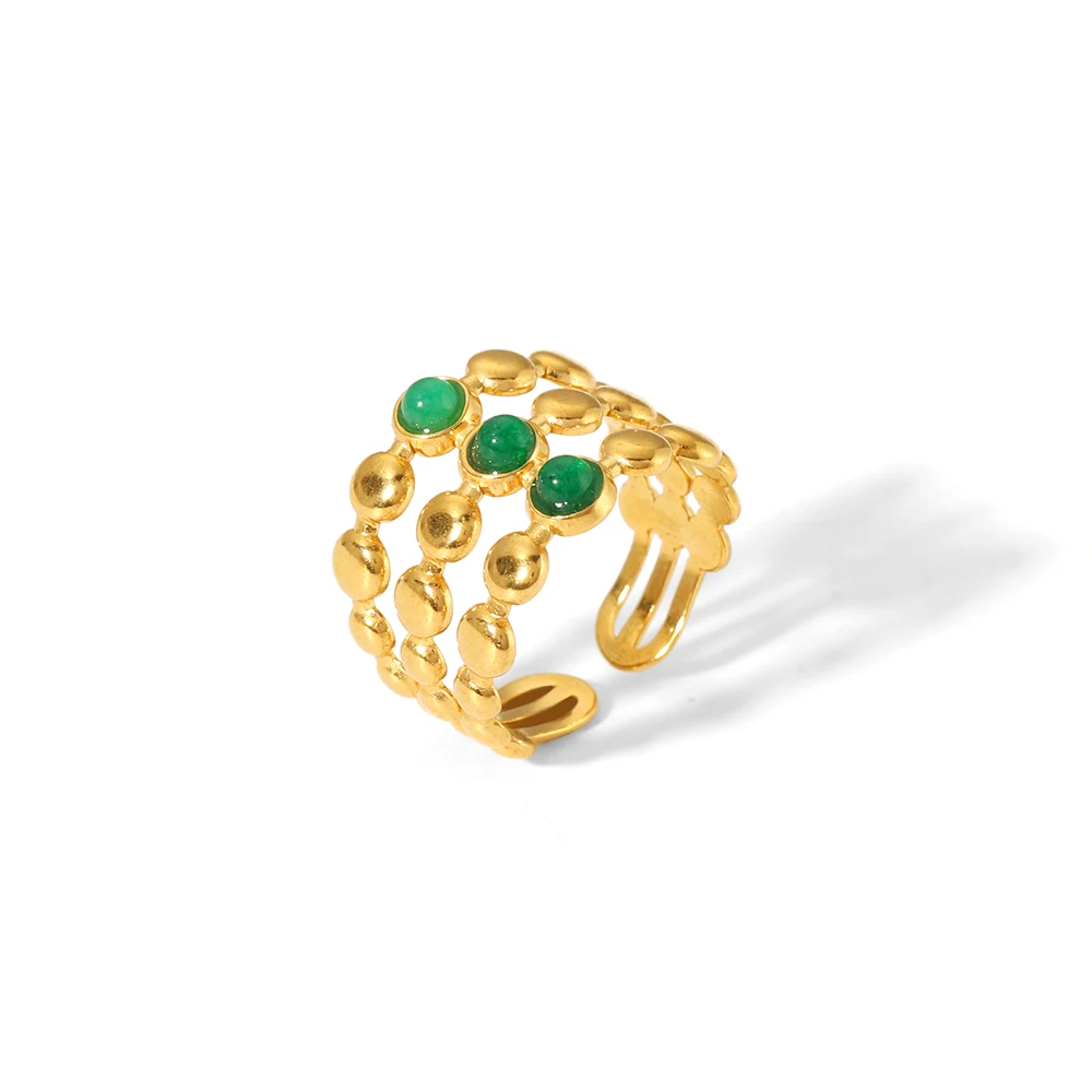 Vintage Naturstein Geometrischer Vergoldeter Edelstahlring Verstellbarer Türkisring Trendiger Modischer Schmuckring für Damen – Detail 11