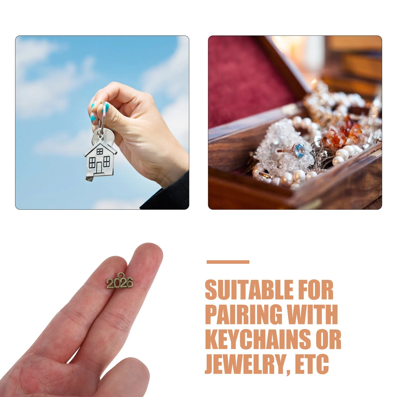 120 قطعة قلادة سبيكة Charms حلقة رئيسية DIY بها بنفسك اكسسوارات 2026 سنة التذكارية شرابة حسن الحظ سحر لحقائب الظهر حقائب اليد والمجوهرات #3