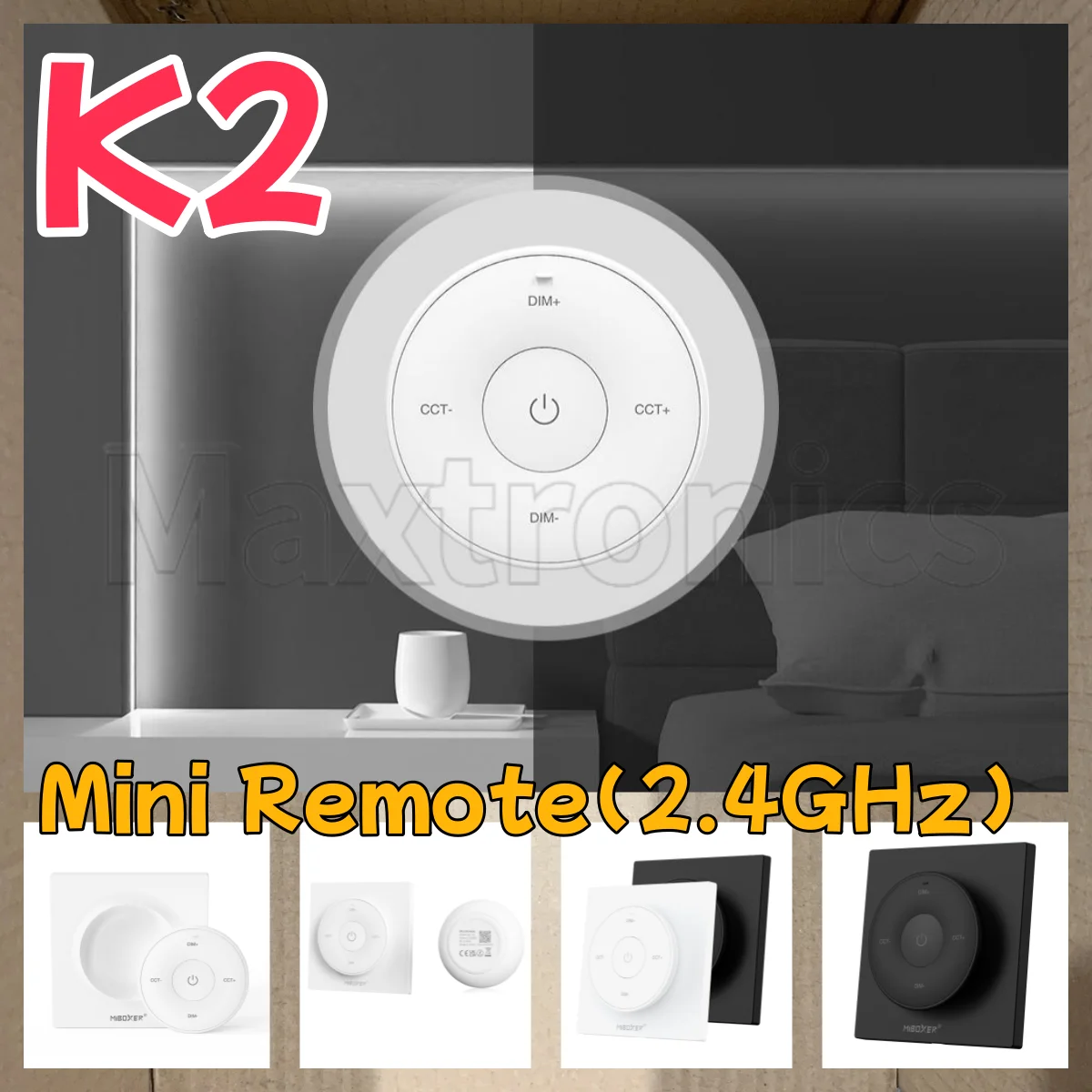 

MiBoxer K2 2.4G Mini Circular Color Temperature Panel Remote Control Adjustable Dimmer Wireless Controller for LED BuldLED Strip