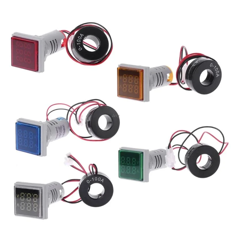 Square LED Digital Dual Display Voltmeter & Ammeter Gauge Current Meter 60-500V 0-100A 101415