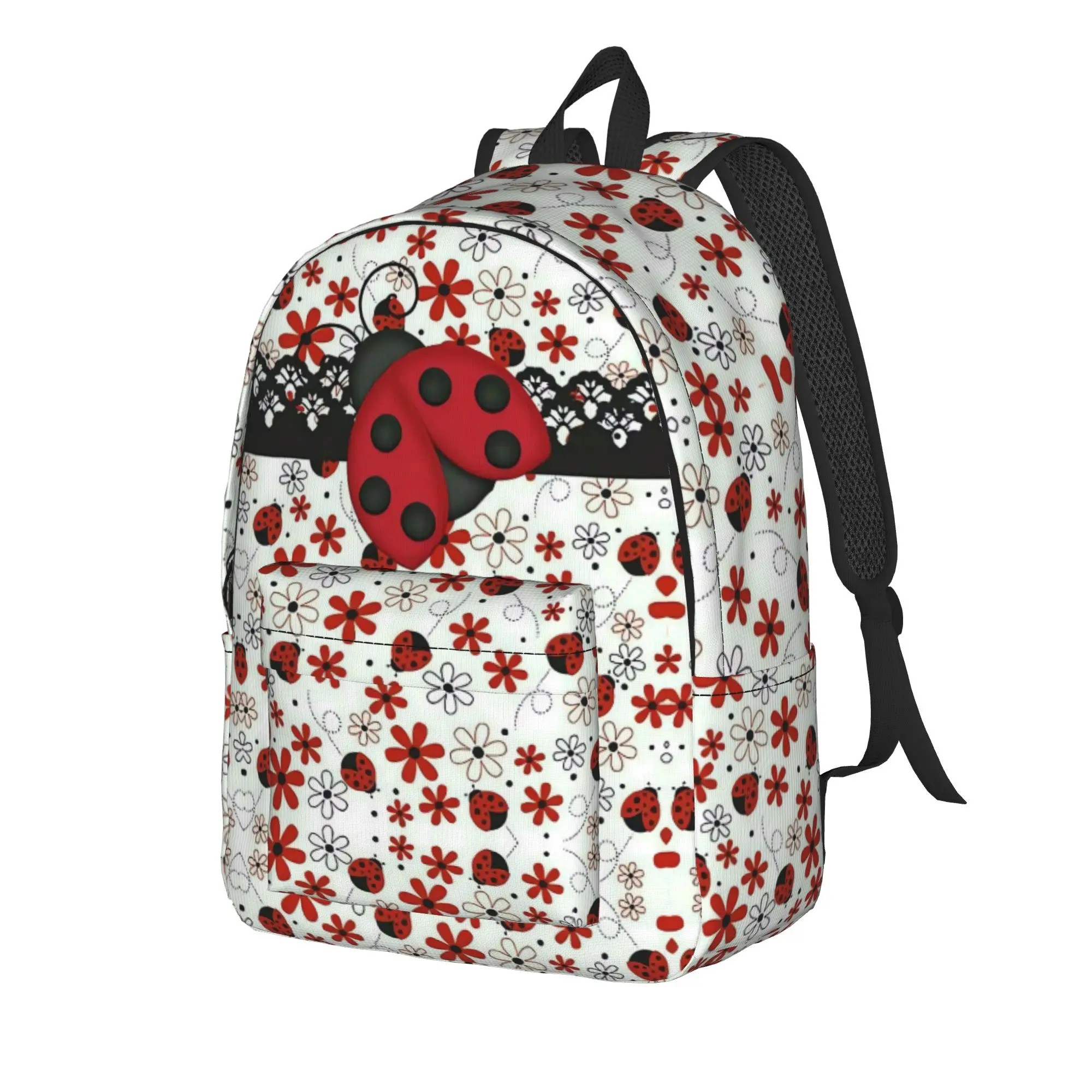 Ladybugs And Flowers Backpack  Sport Backpacks Youth Design Breathable High School Bags Style Rucksack