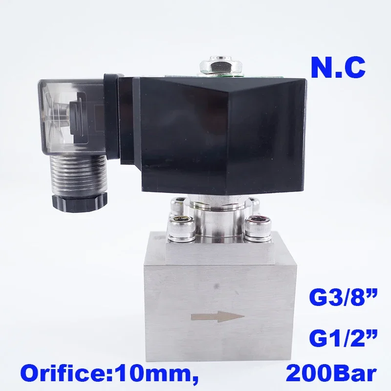 

200bar Orifice 10mm 2 Way Water High Pressure Solenoid Valve 3/8 1/2" 220V N.C GSPG-10 Stainless Steel 304 Large Flow Valve