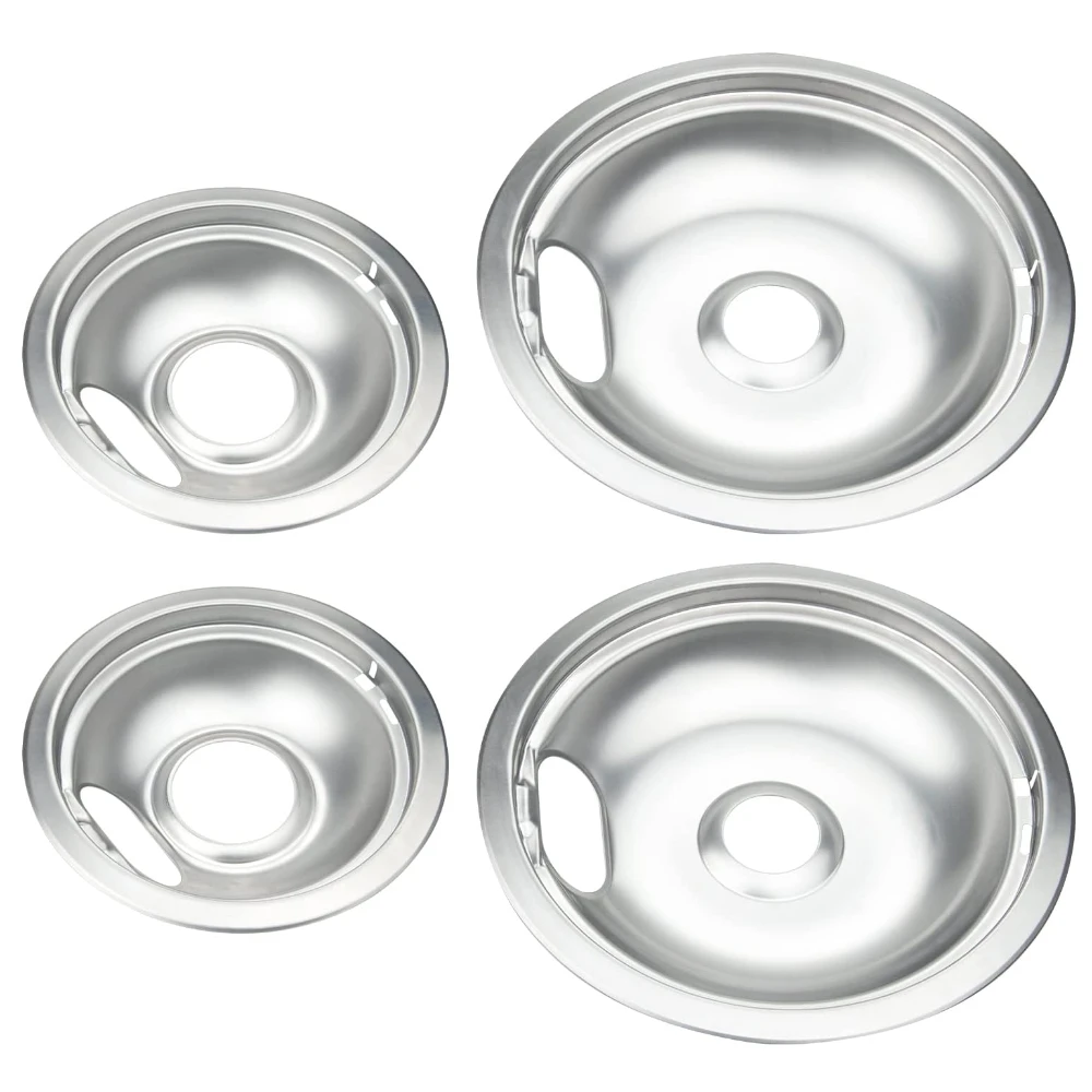 

4 Pack Upgraded Chrome Drip Pans Kits Reflector Bowls Compatible for Whirlpool W10196405 W10196406 W10278125