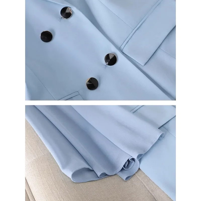 Spring Summer Women Formal Blazer Ladies Female Blue White Solid Three Quarter Sleeve Jacket Coat For Business Work Wear