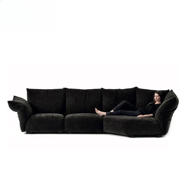 

Petal black sofa combination curved corner living room fabric French backrest adjustable special-shaped sofa reliable head