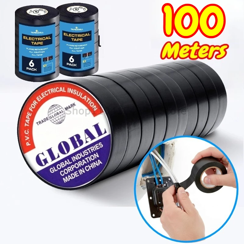 6/10m Hochtemperatur-Isolierband, hitzebeständig, schwarz, flammhemmend, elektrisches Klebeband, isolierendes Klebeband für Industrie und Haushalt