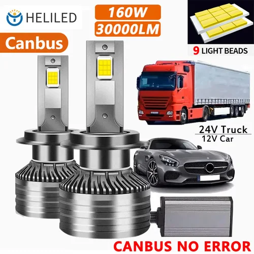 H7 LED H4 bombillas LED Canbus faro 160W 30000LM H11 HB4 9006 HB3 9005 Auto Moto 12V coche CSP 3570 CHIP 24v para camión