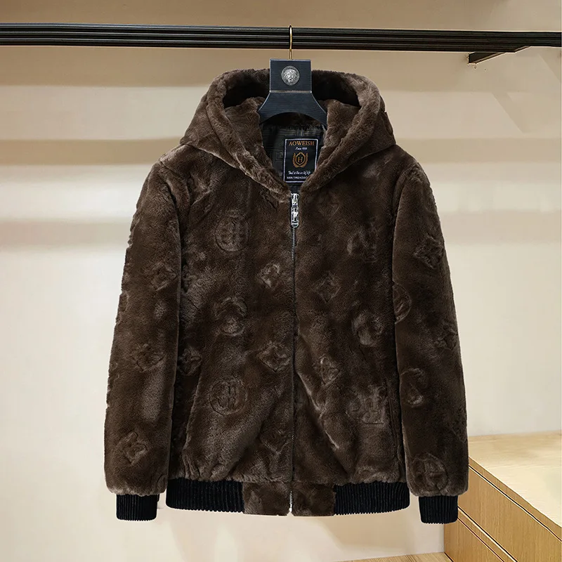New Fashion Men Hooded Fluffy Leather Coats Fur Integrated Jackets Man Fleece Warm Casual Coats Male Slim Winter Jackets 5XL