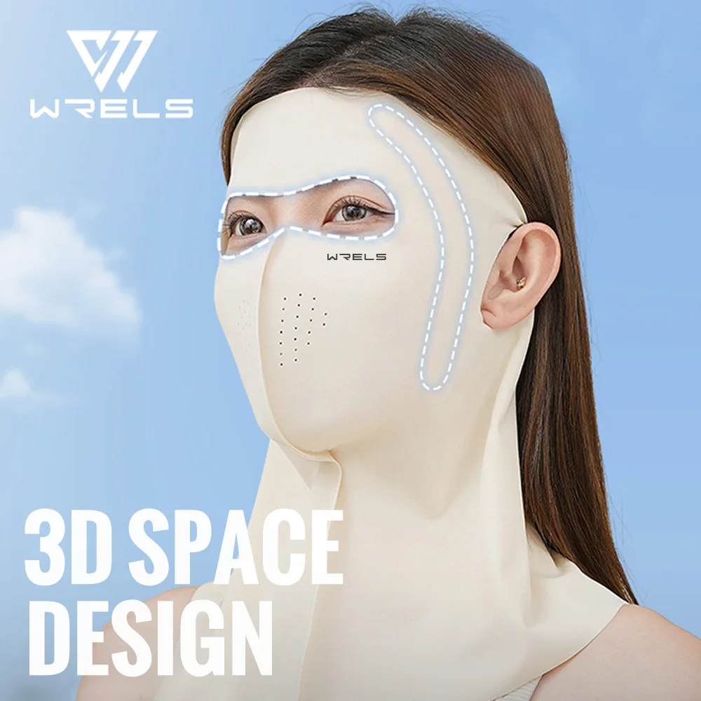 WRELS Anti UV Full Face Cover UPF 50+ Summer Face Mask Breathable Sunscreen Sports Face Covering Sun