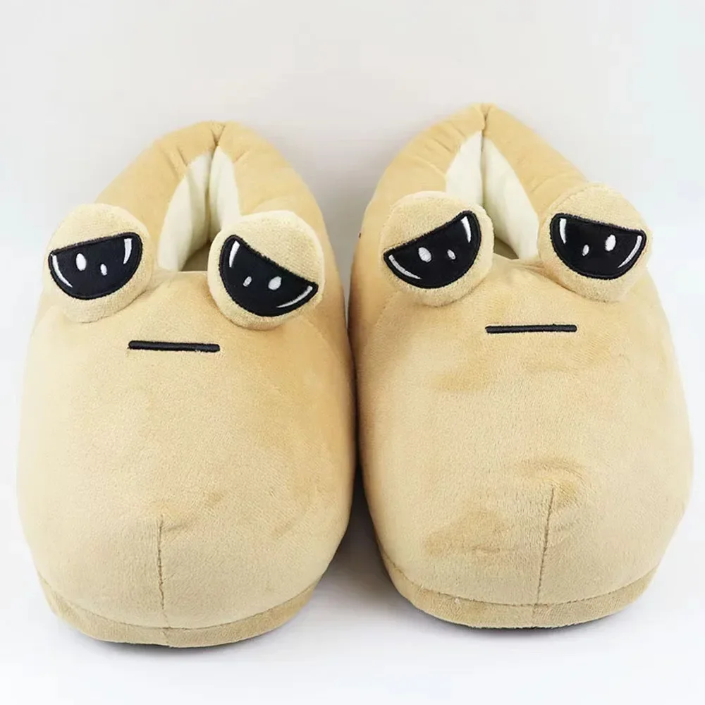 Pou Black Cotton Slipper Anime Plush Slippers Cartoon Soft Stuffed Fluffy Thick Non-slip Shoes Couple Indoor Slippers