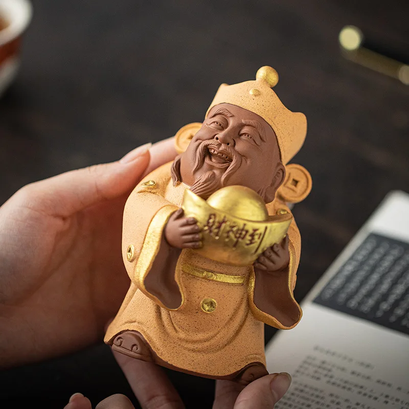 Chinese Retro Ceramic God of Wealth Decoration Creative Home Housewarming Gift Living Room Office Desktop Tea Room Decoration