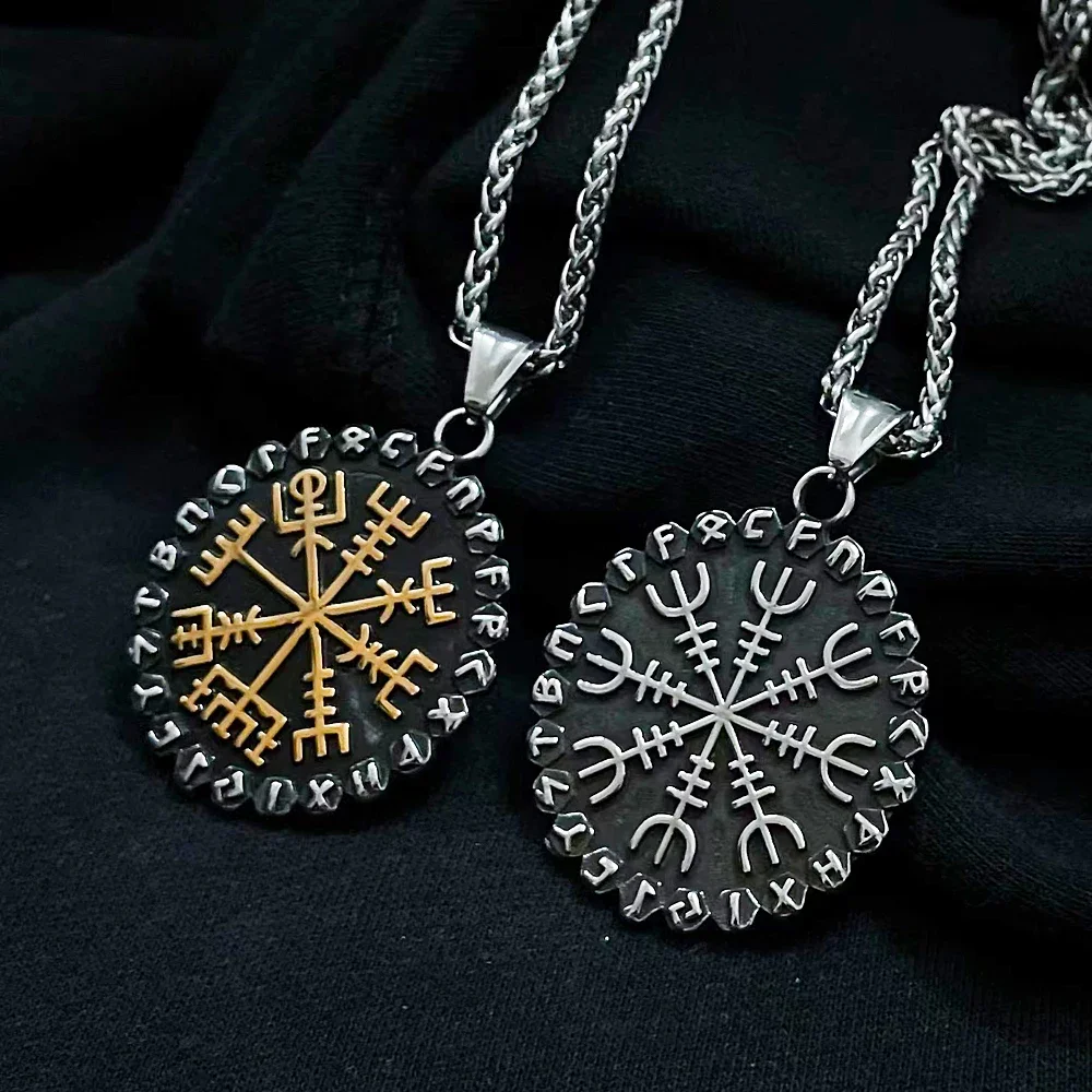 Vintage Viking Vegvisir Necklace For Men Stainless Steel Norse Viking Rune Necklace Pendant Fashion Amulet Jewelry Wholesale