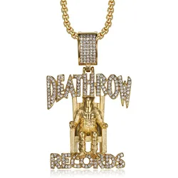 Hip Hop Zircon Iced Out Pendant Necklace DEATH ROW RECORDS Stainless Steel 18K Gold Plated Crystal Jewelry for Men Gift