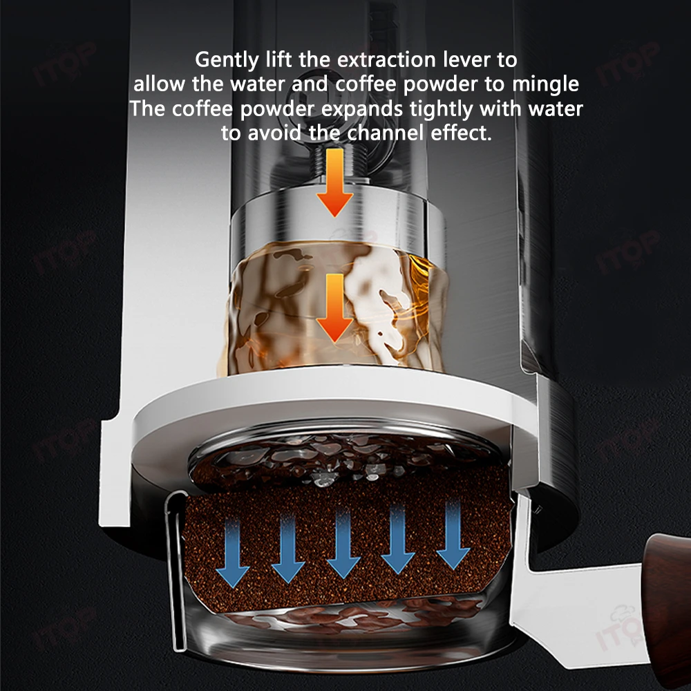 ماكينة صنع القهوة الإسبريسو المضغوطة يدويًا مقاس 58 مم من ITOP مع مقياس الضغط ماكينة صنع القهوة المصنوعة يدويًا 1-16 بار