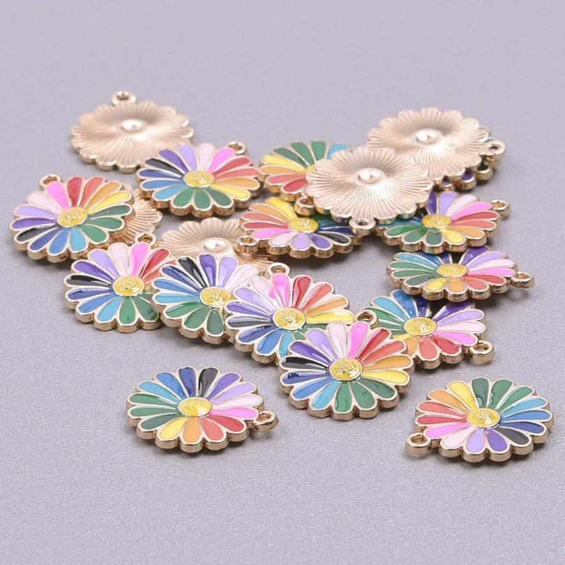 

20pcs Daisy Charm Flower Pendants For Jewelry Making Sunflower Enamel Charms DIY Women Men Accessories Handmade Rainbow Supplies