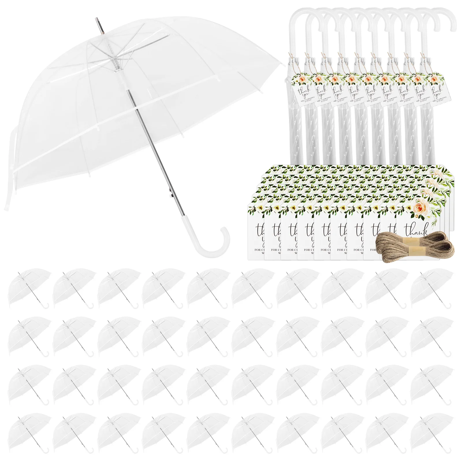 

50 прозрачных свадебных зонтов оптом, 52 дюйма, прозрачные зонты-шары с бирками «Спасибо», украшение для свадебной вечеринки