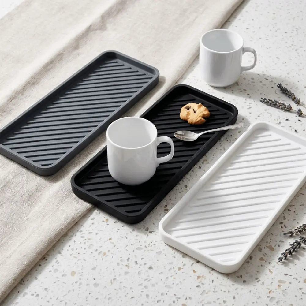 Durable Silicone Sink Protector Mat Striped Texture Countertop Organizer Draining Mat Non-Slip Storage Tray Bathroom Vanity