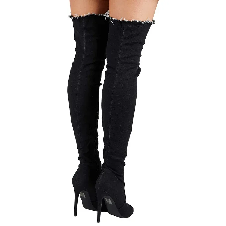 2026 New Boots Women Thigh High Boots Women Boots High Heels Shoes Tassel Jean Boot Ladies Shoes Peep Toe 44 view 2