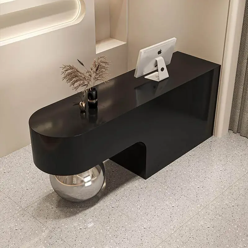 Barber Beauty Reception Counter Black Decor Gym Retail Store Reception Counter Cashier Checkout Theke Empfang Office Furniture