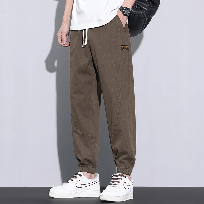 Ultra-thin Men's Pants Ankle Length Casual Elastic Waist Trousers Breathable Classic Outdoor Bound Feet Sweatpants Male Coffee