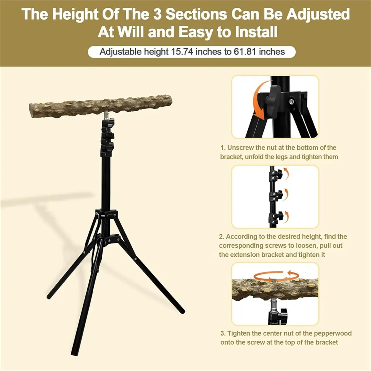 A67T NEW Height Adjustable Bird Perch Pepper Wood Bird Training Perch Stand Parakeet Perches Indoor and Outdoor Parrot Stands