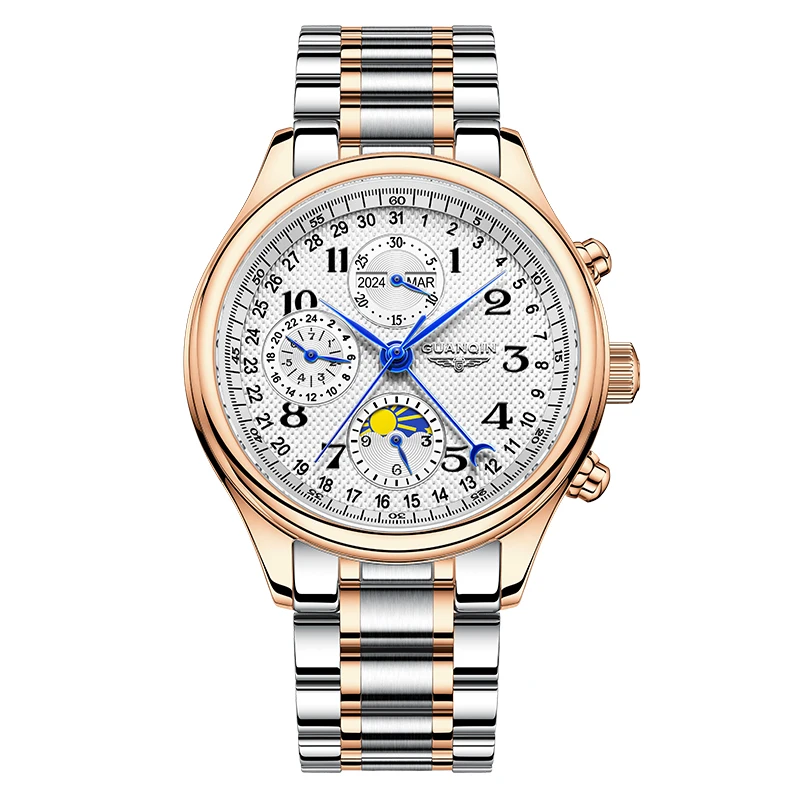 GUANQIN Men's Watches Automatic Mechanical Watches Swiss Quality Business Fashionable Multi-functional Waterproof Wristwatches