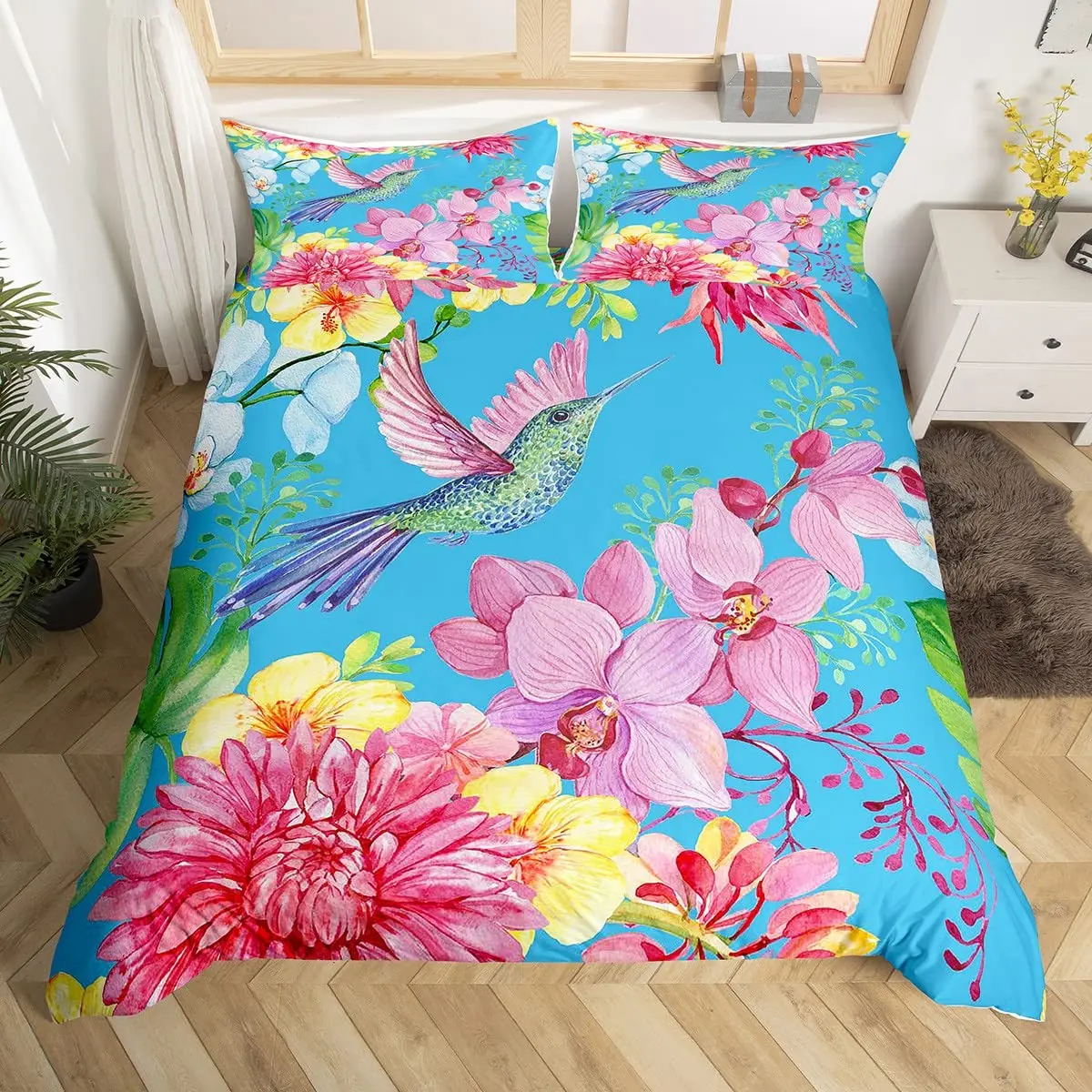 Imagem -04 - Watercolor Hummingbird Duvet Cover Grupo Conjunto de Cama com Pillow Shams King Full e Queen Size Decoração do Quarto Pcs