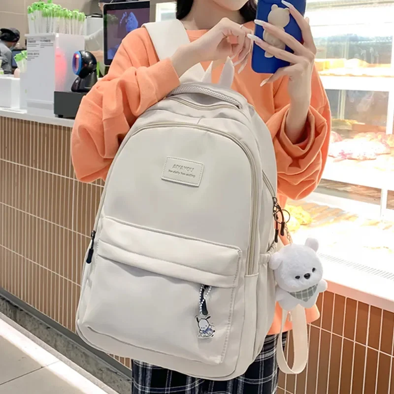 Waterproof Solid Color Nylon Women Backpack School Bag For Teenagers Girls Travel Backbag Students Bag Kawaii Bookbag Mochilas