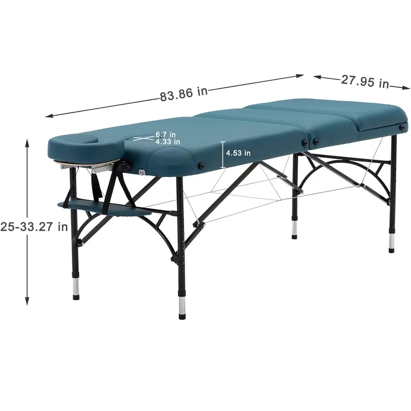 طاولة تدليك محمولة خفيفة الوزن مع ساق ألومنيوم ، منتجع صحي لصالون الوجه ، سرير وشم ، 3 طي ، منزل ، مكتب ، معيشة ، عرض 28 بوصة
