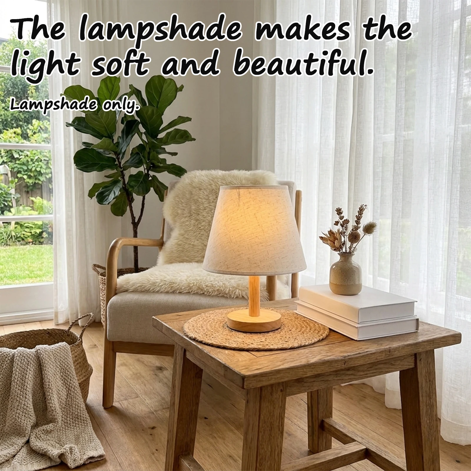 Linen Lamp Shade, Cream Paper Texture, Conical Straight, Table Wall Cover, Wabi Japandi