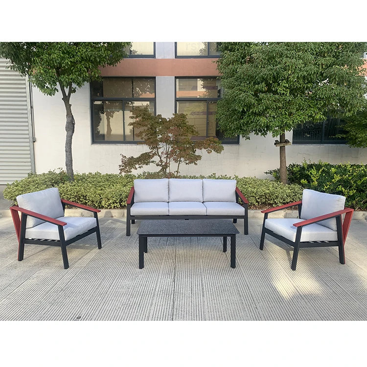 Best Price Modern Design Luxury Black And Red Aluminum Frame Outdoor Garden Furniture Sofa Chair Set