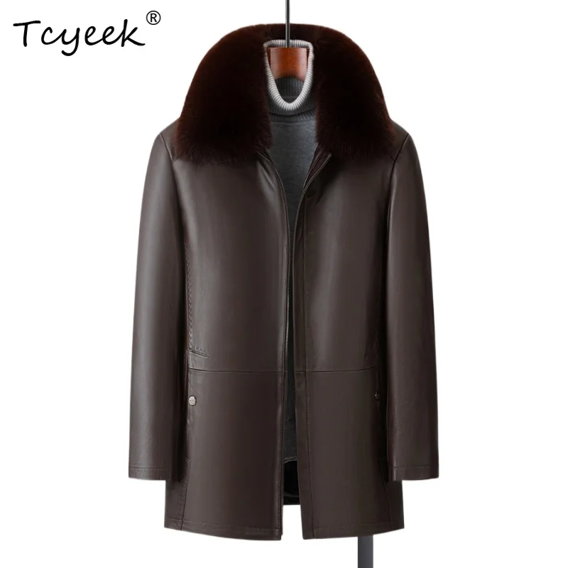 

Tcyeek Осенне-зимняя съемная пуховая внутренняя подкладка, модная черная мужская куртка из натуральной кожи с лацканами Chaqueta Cuero Hombre