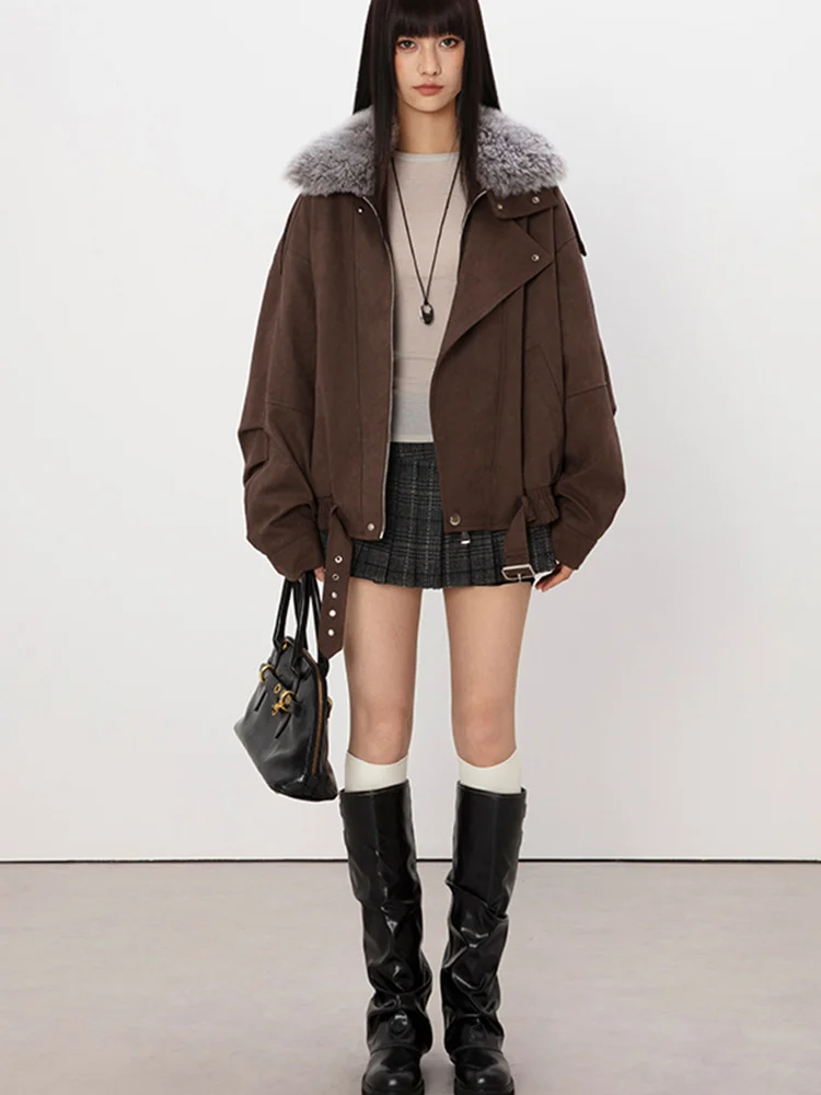 2025 Winter Goose Down Jacket Outwear Natural Real Sheep Lamb Fur Collar Coats Women's Luxury Female Parka Jacket