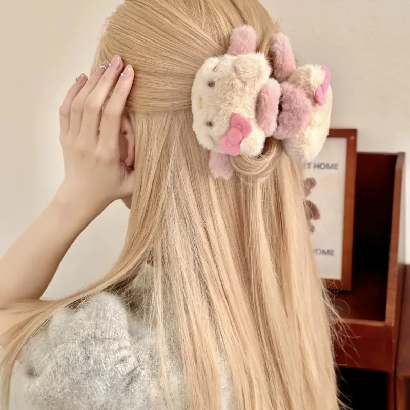 Hello Kitty Hairpin Kawaii Girl  Anime Double Sided Scratch Clip Back Head Hair Accessories Doll Desktop Ornament Gift Wholesale