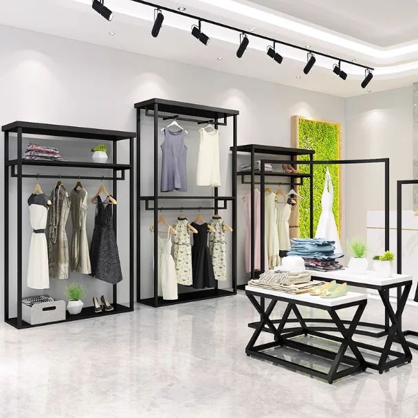 Double-Tier Clothing Rack for Apparel Stores Specialized Floor-Standing Display Rack for Women's Wear Shops Clothing Hanger Stan