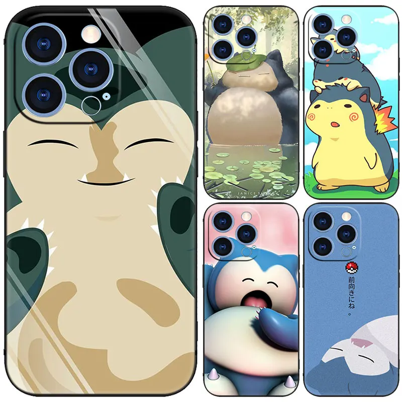 Cute Snorlax Black Phone Case For Apple iPhone 15 14 13 12 Mini 11 Pro MAX XR X XS 7 8 Plus SE 2020 2022 Cover