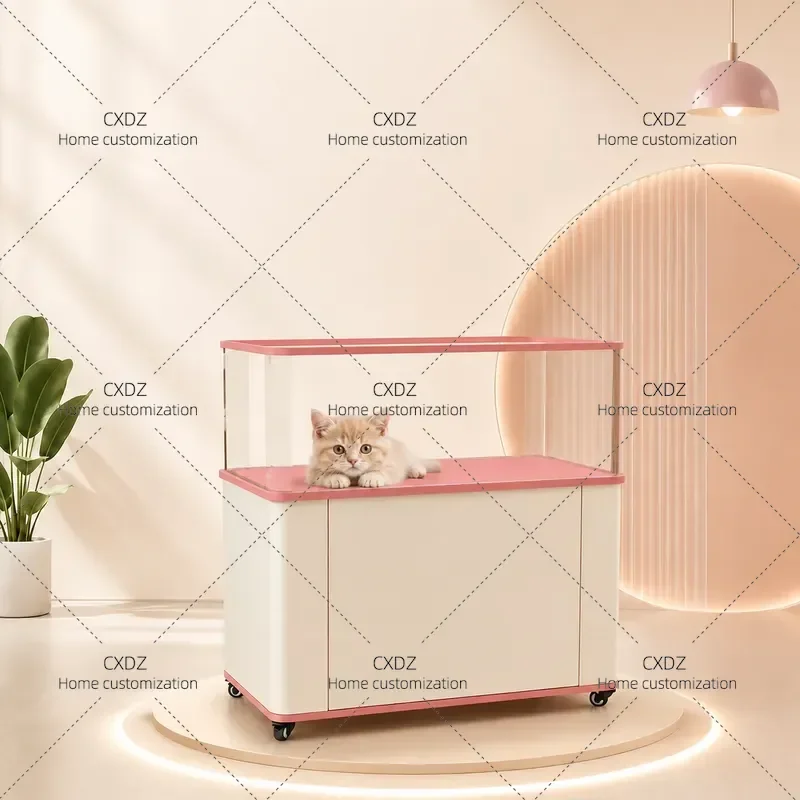 Custom Pet Display Table Solid Wood Glass Dog Cat House Cabinet Living Room Furniture Storage Showcase for Small Animals