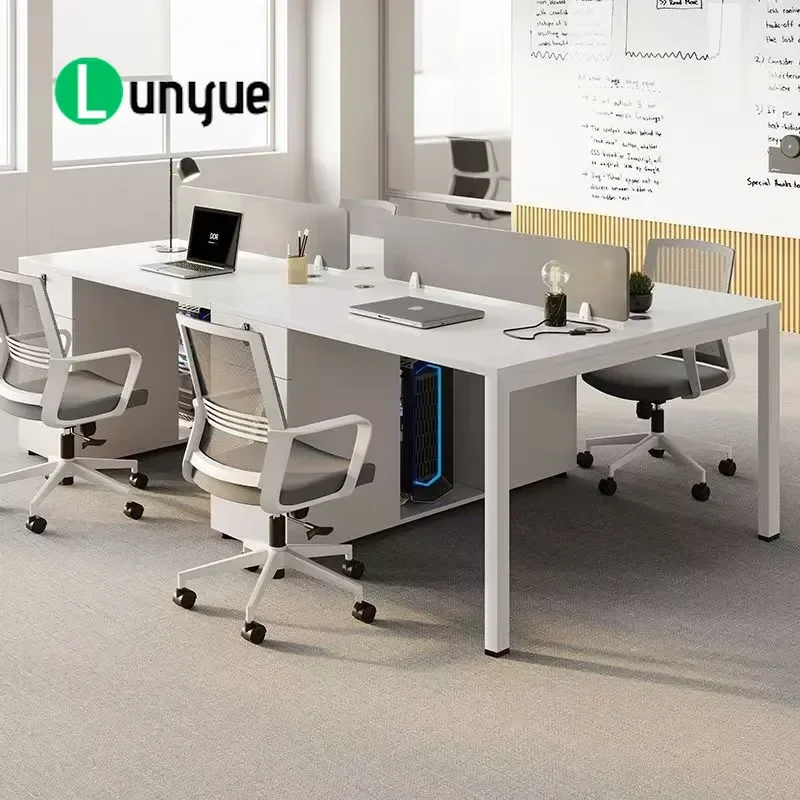 Modern Office Desk and Chair Set for 4 or 6 Staff with Partitions Simple Workstation Furniture for Employee Workspace