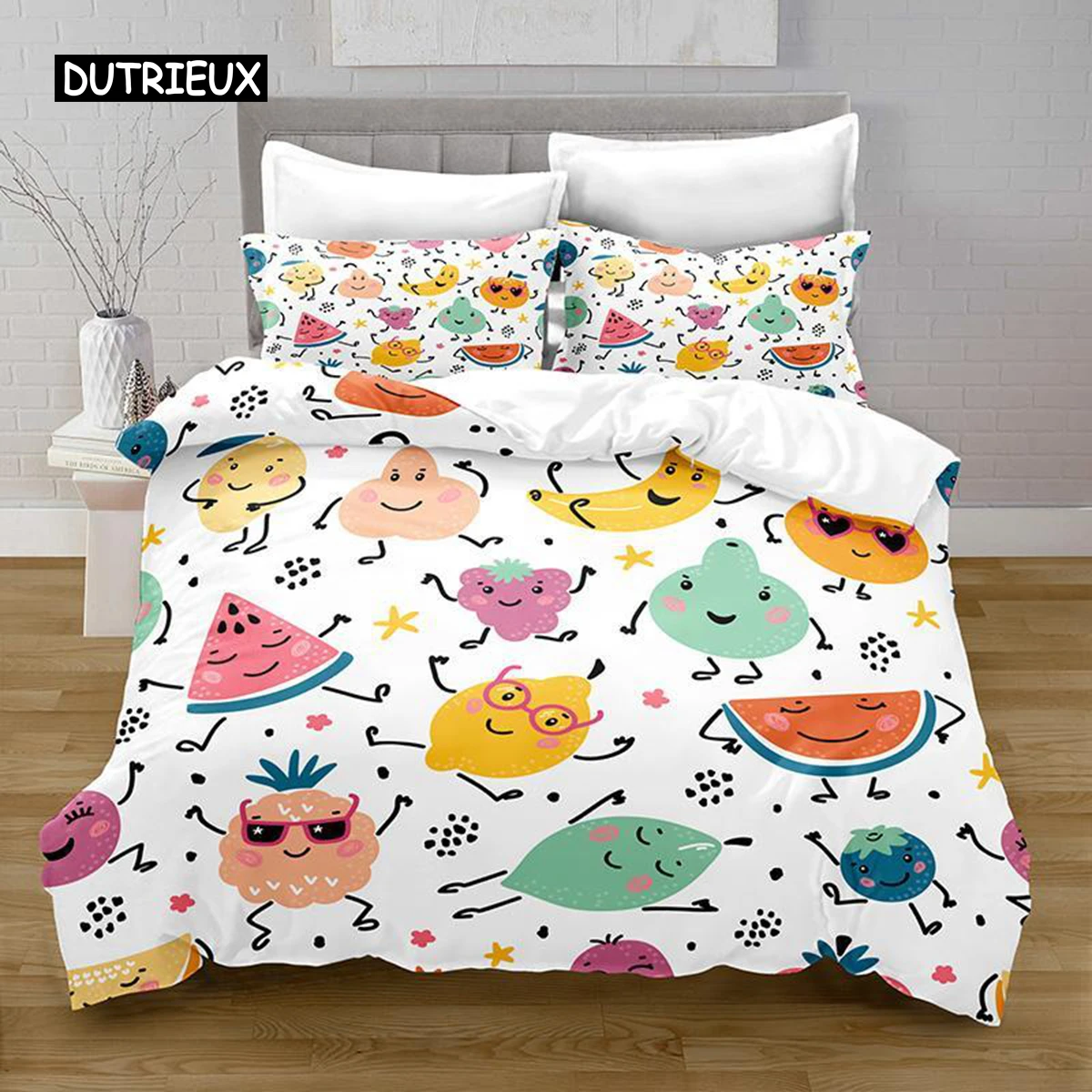 

Cartoon Fruit Duvet Cover Set Watermelon Pineapple Lemon Banana Japanese Style Print Soft Polyester Bedding Set for Kids Teens