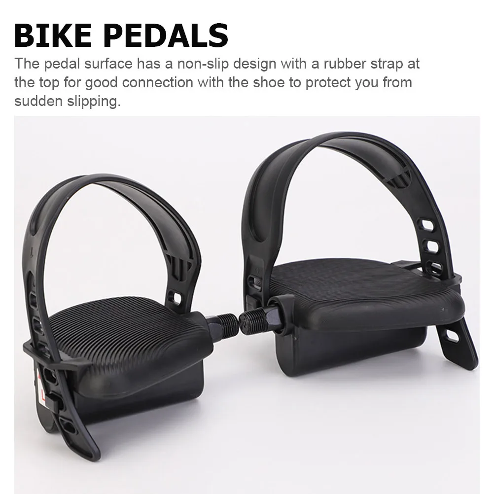 

High Performance Replacement Bike Pedals for Exercise Stationary Cycles Home Gym Fitness Machine Widened Surface with Straps