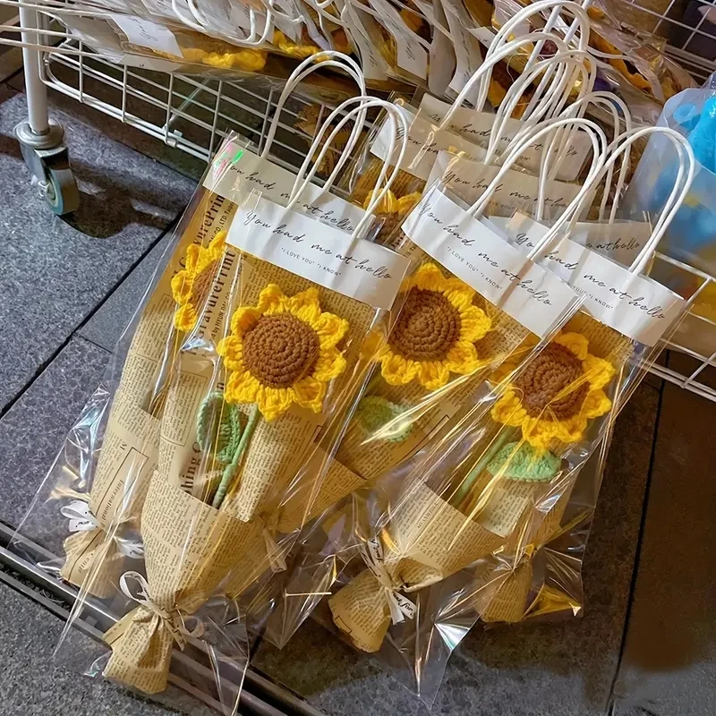 

Knitted Simulation Flower bouquet Hand-knit Sunflower bouquet Simulation Flower Art Decoration Gift For Daughter Mother's Day