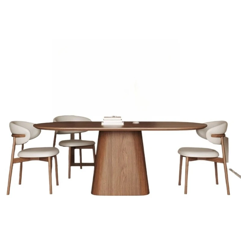 Modern oval wooden dining table with 6 seats, beech chair set, stable and environmentally friendly home furniture