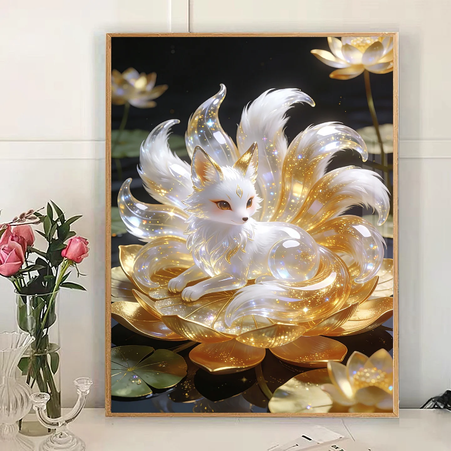 

Handmade White Lotus Diamond Painting Modern Minimalist Style Animal Pattern Oil Canvas No Frame Living Room Suitable
